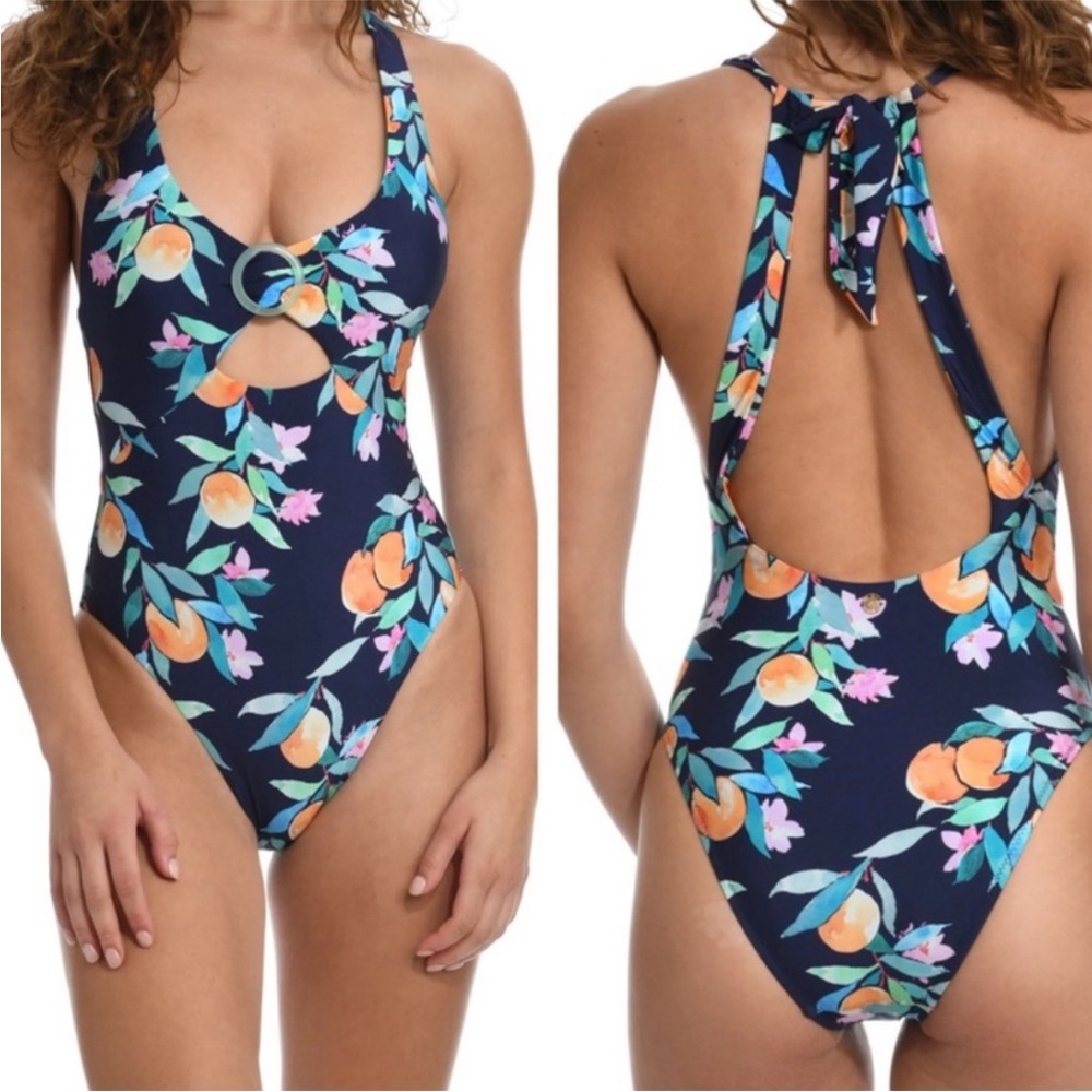 ❣️🆕Sunshine 79 Peace, Love & Peaches Over The Shoulder One Piece & Coverup Set❣️ - Picture 2 of 12